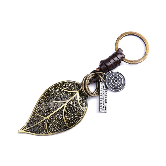 Vintage leaf leather Keychains creative small gift hand woven car Keychains pendant