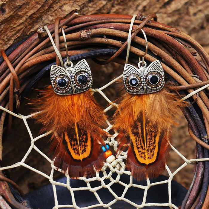 Fashionable Owl Feather Earrings