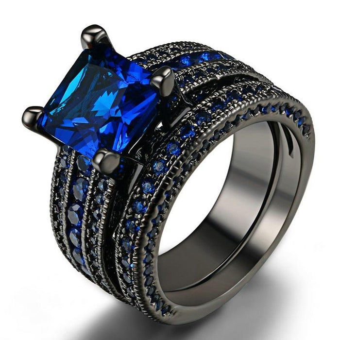 Black and Blue Retro Women's Ring Set