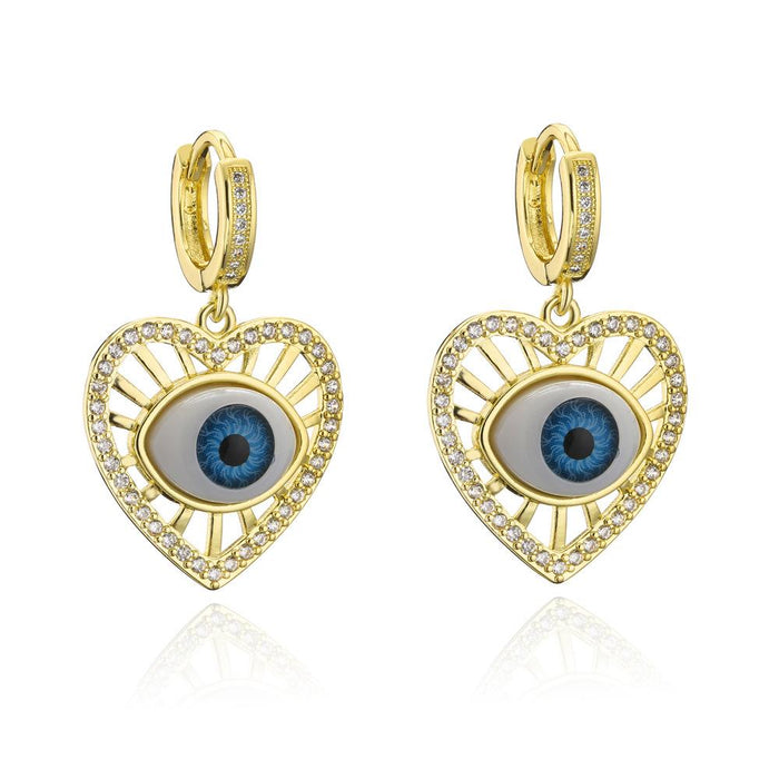 New Gold Color Zircon 3D Eye Personality Earrings