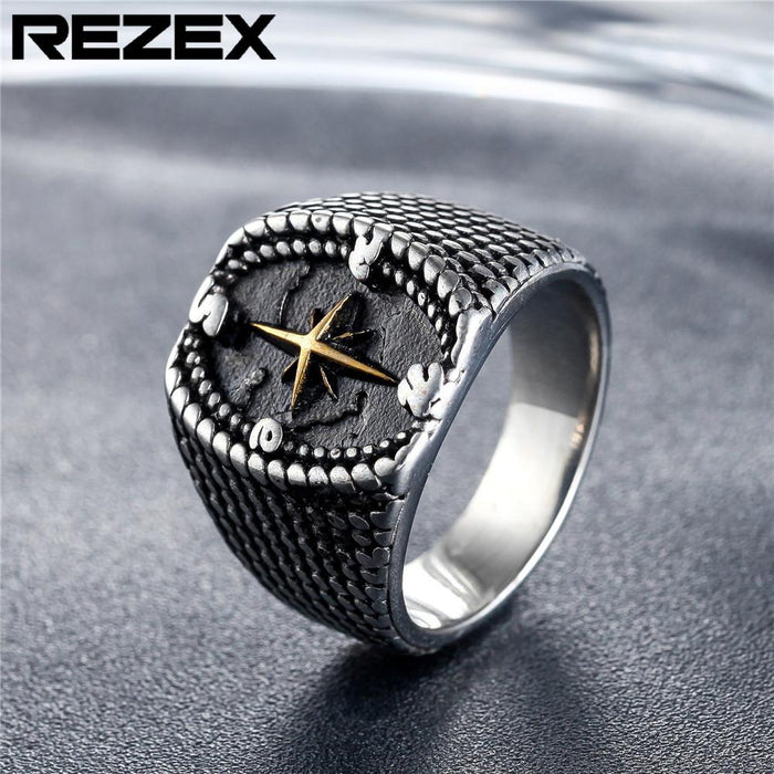 Cross Compass Men's Retro Personalized Titanium Steel Ring