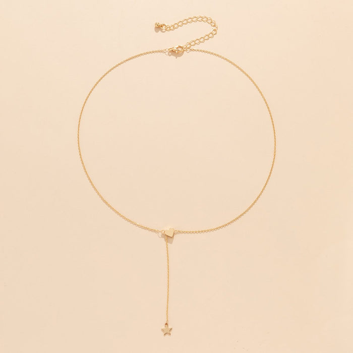 Simple Love Star Pendant Thin Chain Personalized Necklace with Love Ring