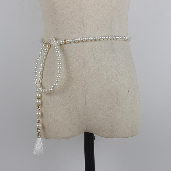 White Bead Decorative Thin Chain Waist Chain Female