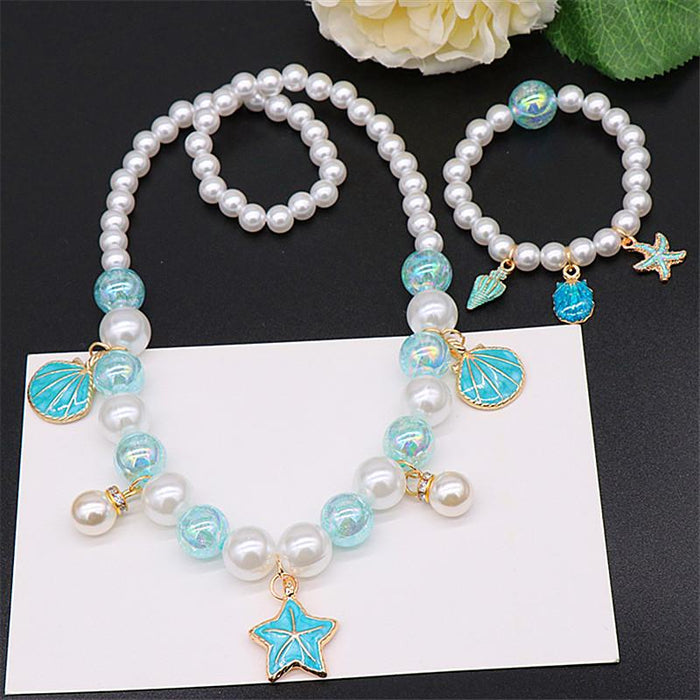 Children's Pearl Necklace Bracelet Set Shell Ocean Series