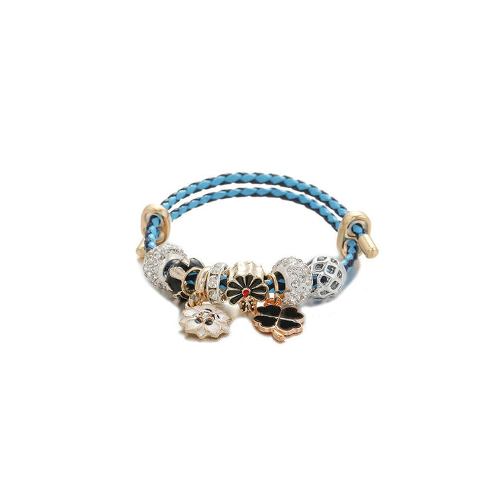 Colorblock Leather Cord Stretch Bracelet DIY Water Drop Pendant
