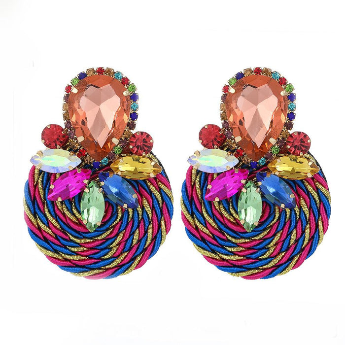 New Exaggerated Retro Simple Women's Earrings Accessories Inlaid Rhinestone