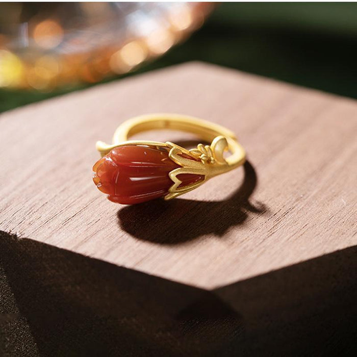 Imitation Agate Magnolia Temperament Women's Opening Gold Ring