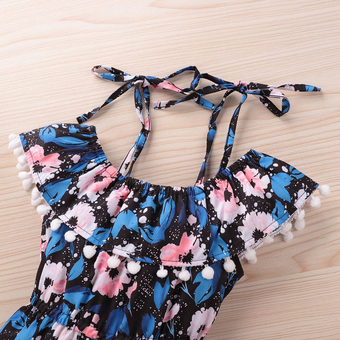 Tassel wide leg climbing suit blue ruffled tassel trousers