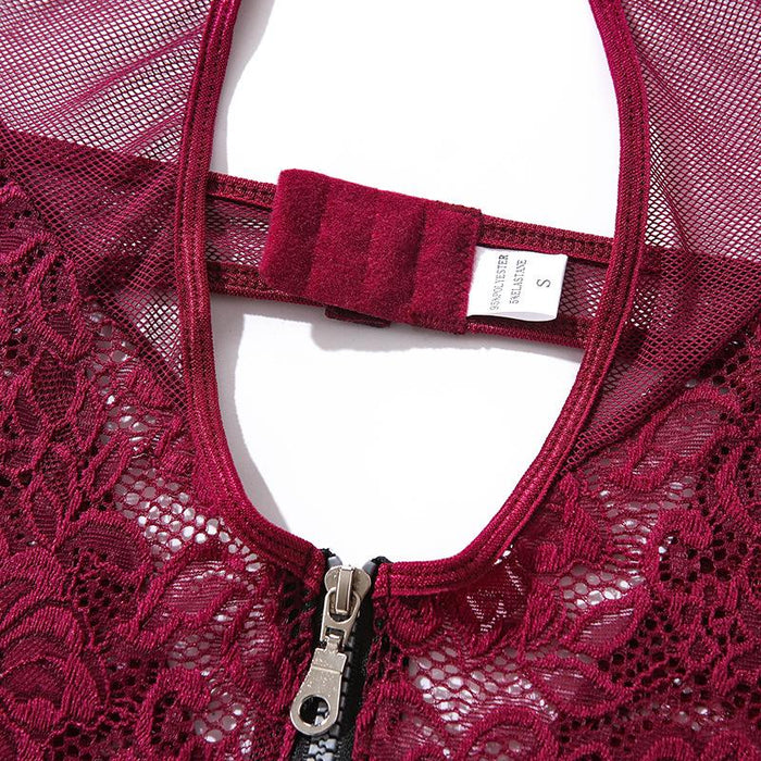 Sexy Lingerie Women's Lace Front Closure Halter Bodysuit