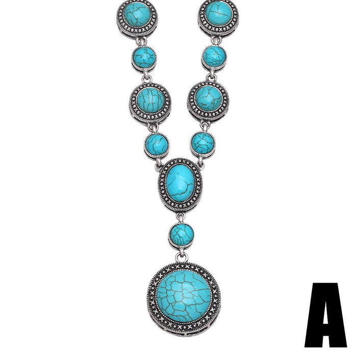 Vintage Round Turquoise Geometric Modeling Necklace