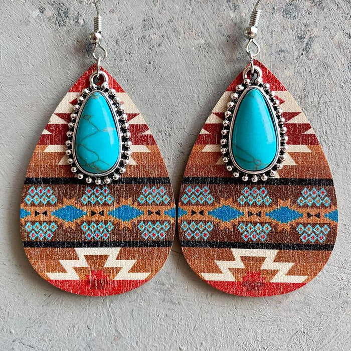 Bohemian Pine Stone Wooden Pendant Earrings