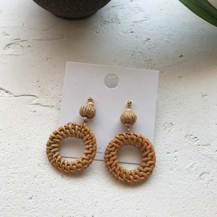 Vintage Exaggerated Geometric Rattan Earrings
