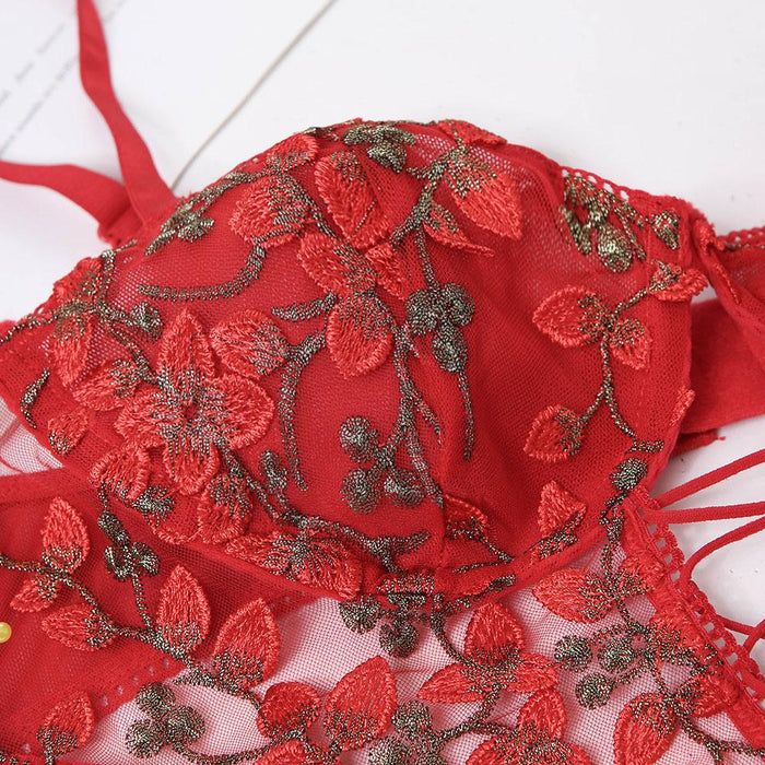 Women's Lace Embroidery Onesie Lingerie Sexy Bodysuit