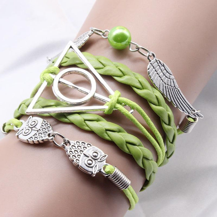 60Pcs Vintage Owl Wings Leather Rope Bracelet