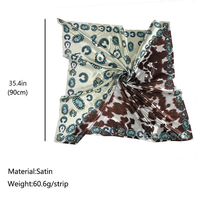 Women's 90cm Square Scarf Western Style Vintage Printed Cow Pattern Scarf