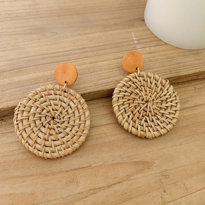 Wooden Handmade Rattan Geometric Earrings Female