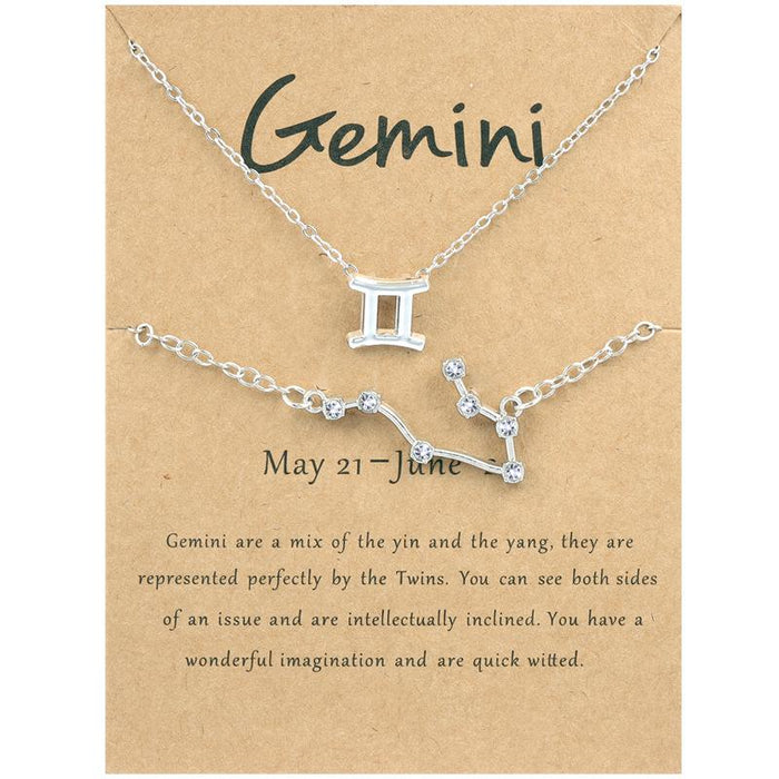 Twelve Constellations Necklace Diamond Bracelet Card Set