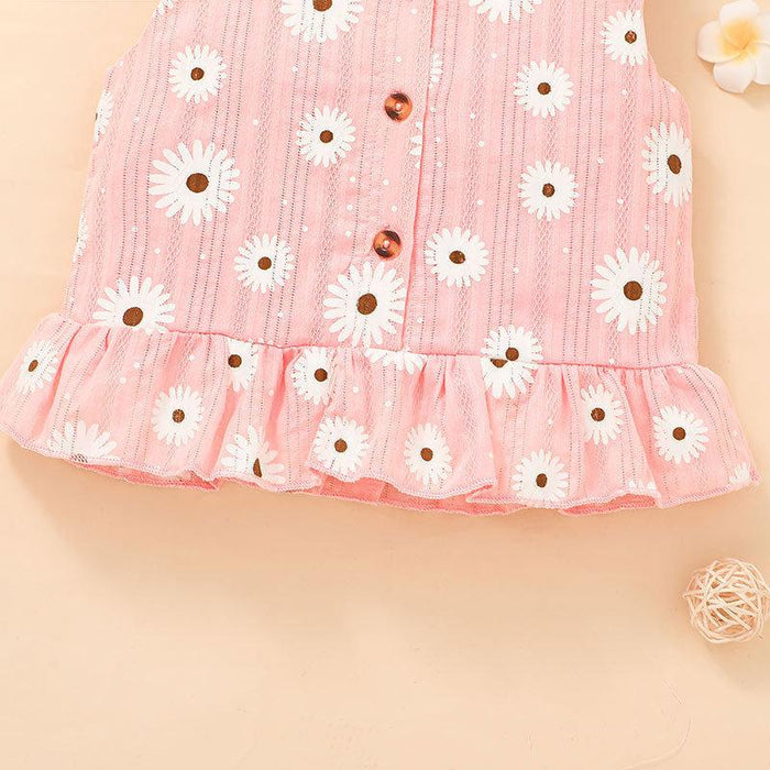 Little Girls Pink Flower Two Piece Clothing Set
