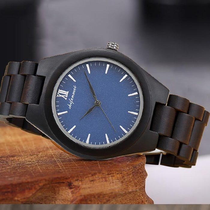 Quartz Watch Men's Cool Sandalwood Blue Literal Wood Watch