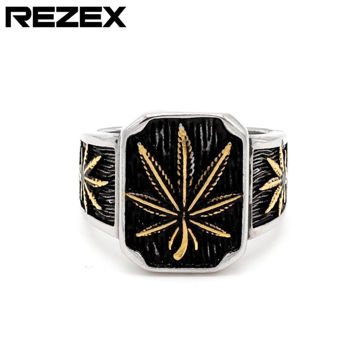 Cross Border Personality Retro Hemp Leaf Men's Titanium Steel Ring