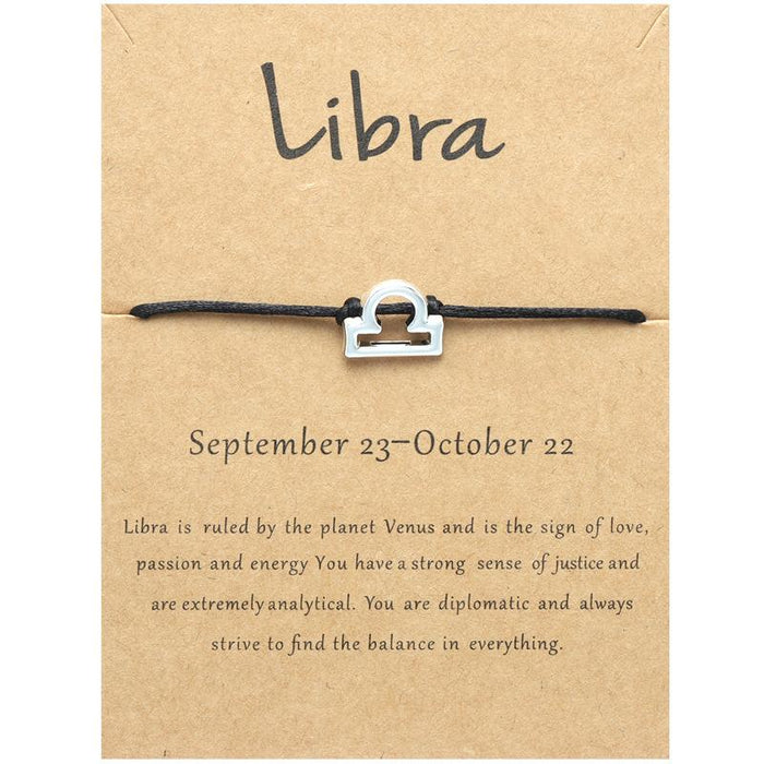 Twelve Constellations Bracelet Constellation Card Adjustable Black Rope Bracelet