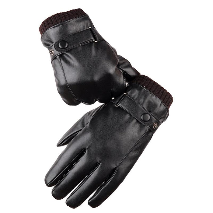 Black Winter Mittens Keep Warm Touch Screen Windproof Driving Leather Gloves