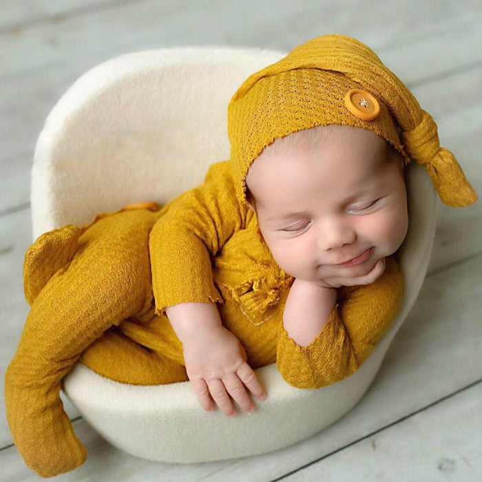 Newborn Photography Knitted One-piece Long Tailed Hat Two-piece Set