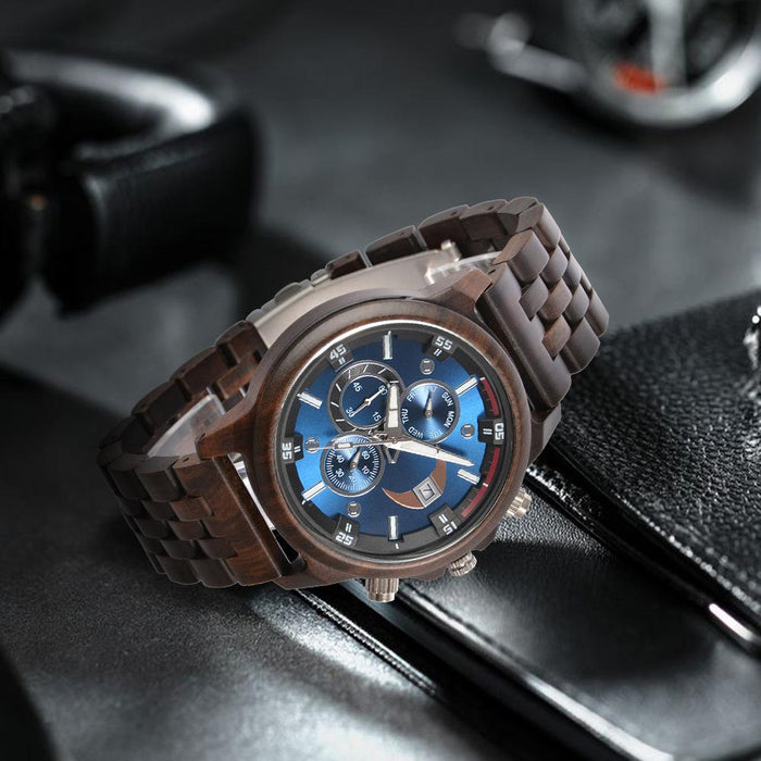 New Men's Business Multifunctional Luminous Wooden Quartz Watch