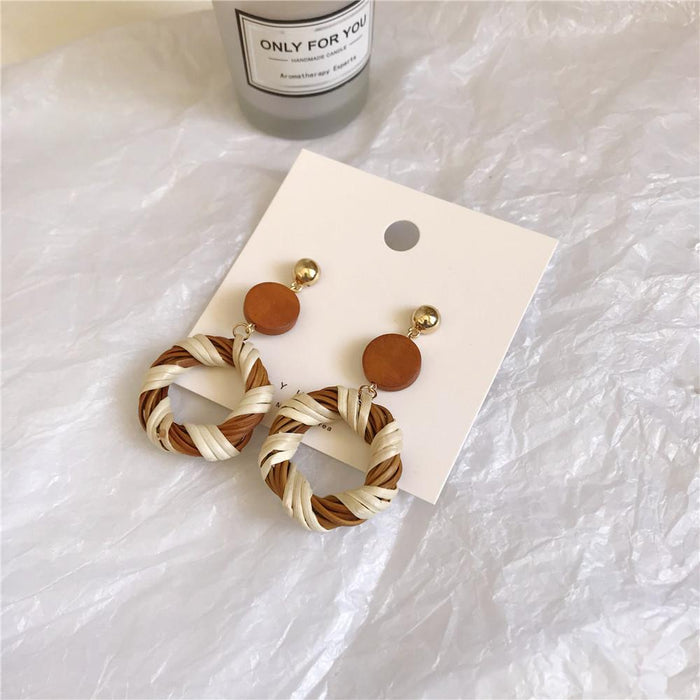 Log Splicing Color Contrast Personalized Vintage Rattan Earrings Jewelry