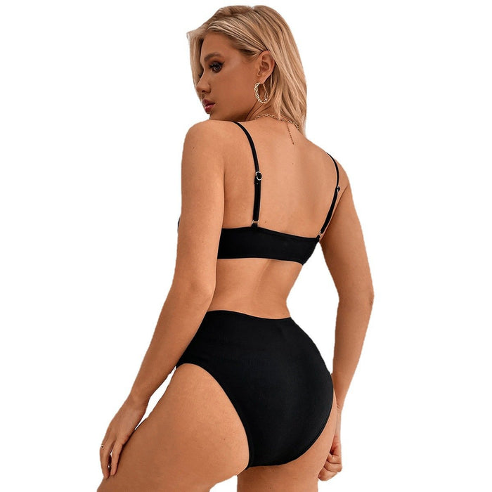 Split Solid Bikini Suspenders Backless Briefs Swimsuit Seaside Swimsuit