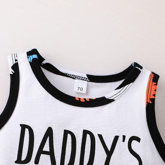 Daddy's Boy Cartoon Dinosaur Vest Shorts Set