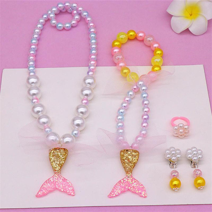 Kid's Jewelry Set Beauty Fishtail Necklace Bracelet Ring Earrings