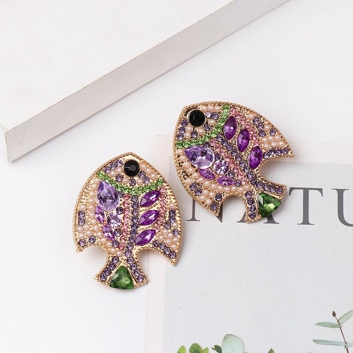 Female Jewelry Creative Goldfish Earrings Inlaid Rhinestone