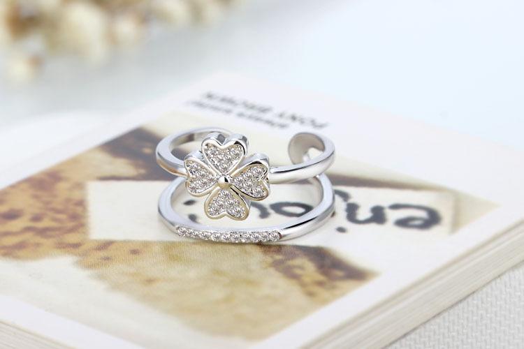 New Simple Four Leaf Flower Open Ring