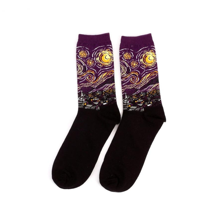 Winter Retro Women Art Van Gogh Mural World Famous Oil Painting Funny Socks