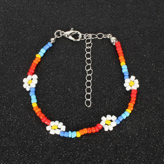 Women's Jewelry Creative Rice Bead Woven Flower Necklace Set