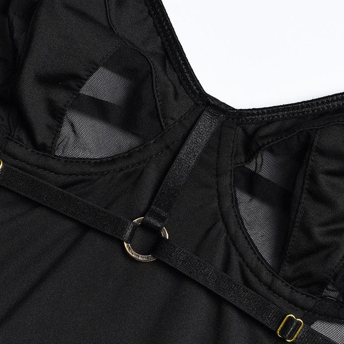 Fashion Mesh Stitching Lingerie Women Sexy Backless Bodysuit