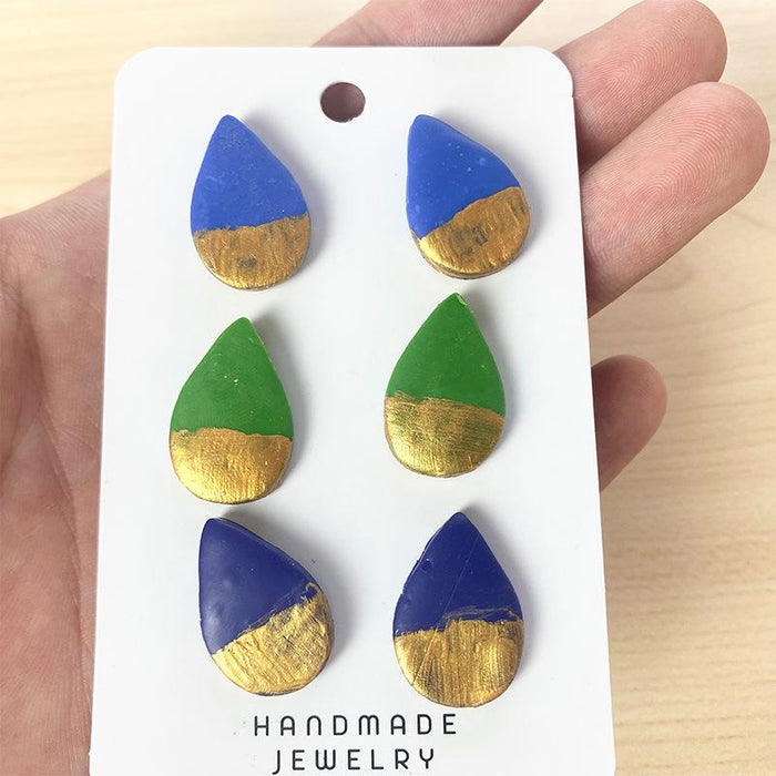 Geometric Water Drop Shape Brushed Gold Fashion Clay Earrings