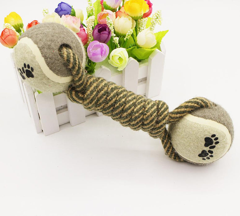 Pet Chew Toy Cotton Rope Tennis Dumbbell Rubber Toy