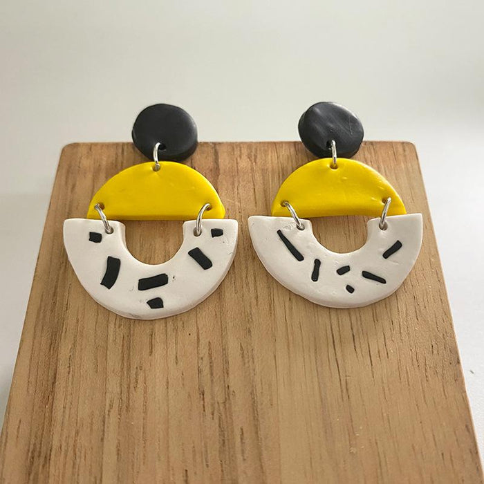 New Jewelry Art Geometry Handmade Clay Soft Pottery Earrings Female