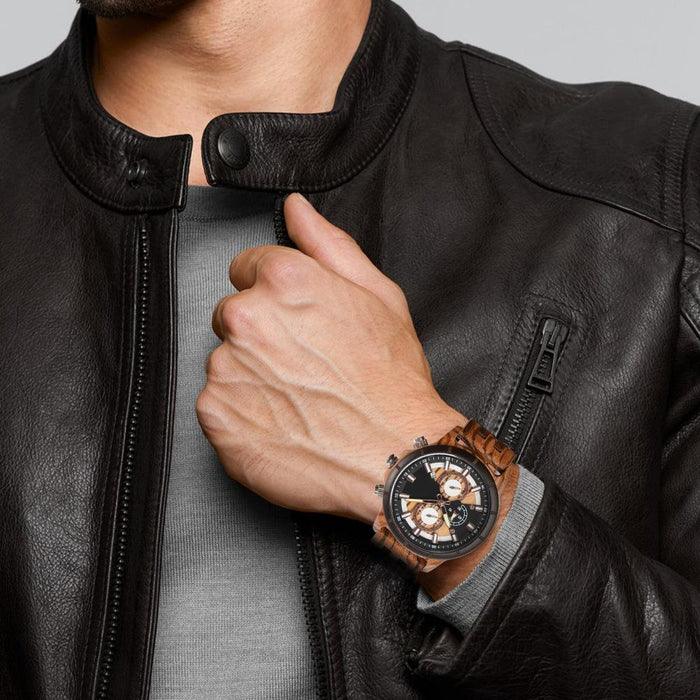 New Men's Business Multifunctional Luminous Large Dial Wooden Quartz Watch