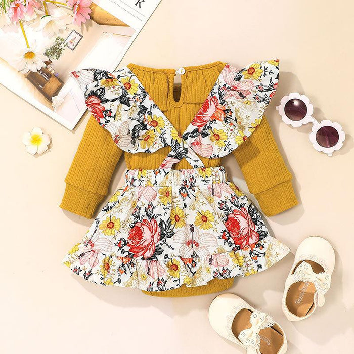 Baby Floral Jumpsuit + Suspender Skirt Two-piece Set