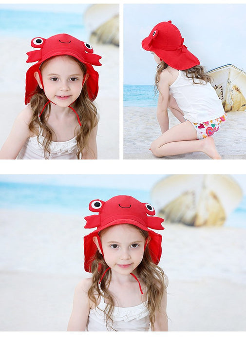 Cartoon Red Crab Outdoor Sunscreen Thin Children's Shawl Hat