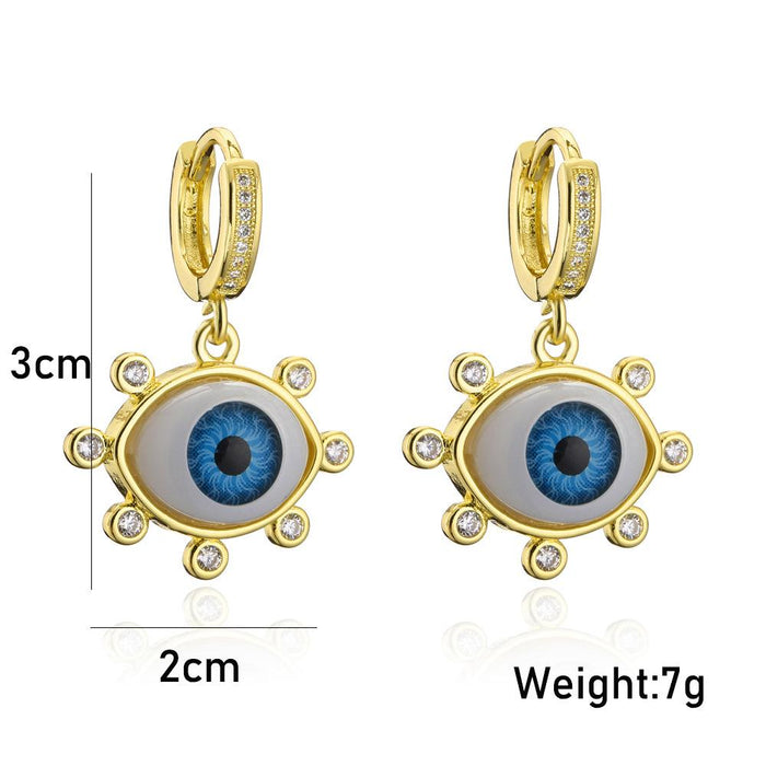 New Gold Color Zircon 3D Eye Personality Earrings