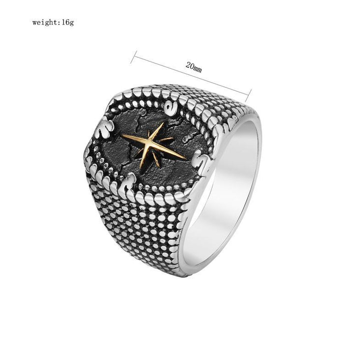 Cross Compass Men's Retro Personalized Titanium Steel Ring