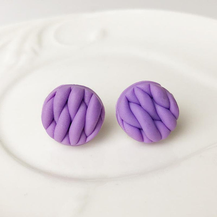 Woven Texture Soft Ceramic Earrings Polymerized Clay Round Earrings