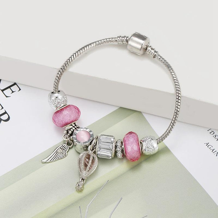 Pink hot air balloon Wing Pendant Bracelet