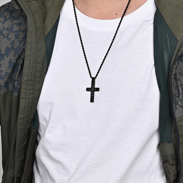 Titanium Steel Drawing Cross Stainless Steel Men's Necklace