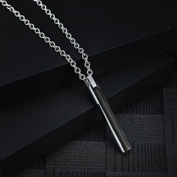 Fashion Titanium Steel Concave Cylindrical Pendant Necklace