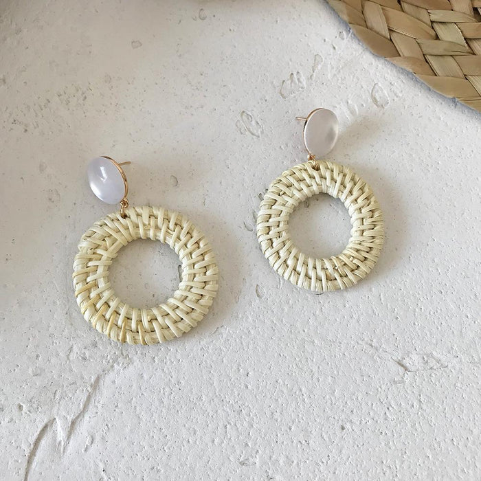 Summer Vacation Water Drop Circular Rattan Earrings
